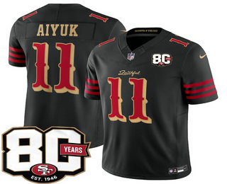 Men's San Francisco 49ers #11 Brandon Aiyuk Limited Black 80th Anniversary Rivalries FUSE Vapor Jersey