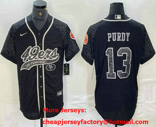 Men's San Francisco 49ers #13 Brock Purdy Black Reflective With Patch Cool Base Stitched Baseball Jersey