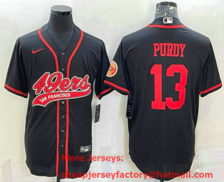 Men's San Francisco 49ers #13 Brock Purdy Black With Patch Cool Base Stitched Baseball Jersey