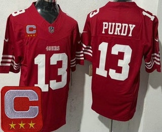 Men's San Francisco 49ers #13 Brock Purdy Limited Red 2025 Captain Patch FUSE Vapor Jersey