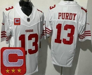 Men's San Francisco 49ers #13 Brock Purdy Limited White 2025 Captain Patch FUSE Vapor Jersey
