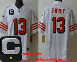 Men's San Francisco 49ers #13 Brock Purdy Limited White Alternate C Patch FUSE Vapor Jersey
