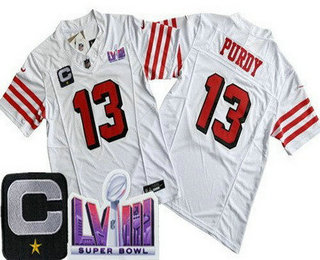 Men's San Francisco 49ers #13 Brock Purdy Limited White Throwback C Patch LVIII Super Bowl FUSE Vapor Jersey