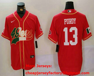 Men's San Francisco 49ers #13 Brock Purdy Red With Patch Cool Base Stitched Baseball Jersey