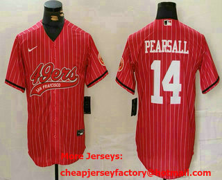 Men's San Francisco 49ers #14 Ricky Pearsall Red Pinstripe With Patch Cool Base Stitched Baseball Jersey