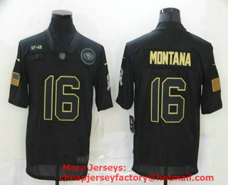 Men's San Francisco 49ers #16 Joe Montana Black 2020 Salute To Service Stitched NFL Nike Limited Jersey