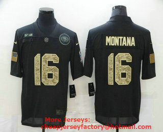 Men's San Francisco 49ers #16 Joe Montana Black Camo 2020 Salute To Service Stitched NFL Nike Limited Jersey