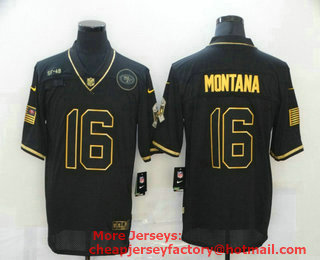 Men's San Francisco 49ers #16 Joe Montana Black Gold 2020 Salute To Service Stitched NFL Nike Limited Jersey