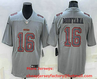 Men's San Francisco 49ers #16 Joe Montana Grey Atmosphere Fashion 2022 Vapor Untouchable Stitched Limited Jersey