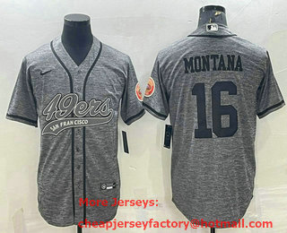 Men's San Francisco 49ers #16 Joe Montana Grey Gridiron With Patch Cool Base Stitched Baseball Jersey