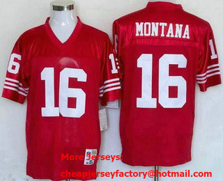 Men's San Francisco 49ers #16 Joe Montana Red Throwback Jersey