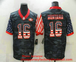 Men's San Francisco 49ers #16 Joe Montana USA Camo 2020 Salute To Service Stitched NFL Nike Limited Jersey