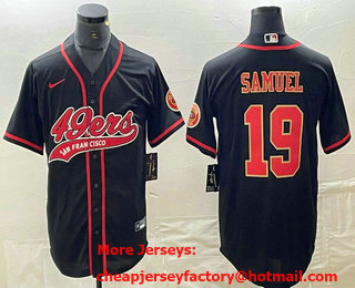 Men's San Francisco 49ers #19 Deebo Samuel Black Red With Patch Cool Base Stitched Baseball Jersey