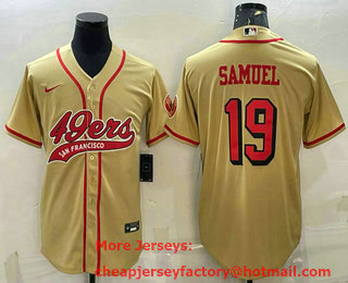 Men's San Francisco 49ers #19 Deebo Samuel Gold Color Rush With Patch Cool Base Stitched Baseball Jersey