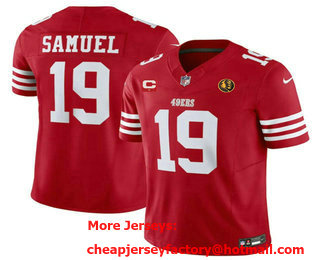 Men's San Francisco 49ers #19 Deebo Samuel Red C And John Madden Patch 2023 FUSE Vapor Limited Stitched Jersey