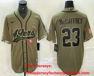 Men's San Francisco 49ers #23 Christian McCaffrey 2022 Olive Salute to Service Cool Base Stitched Baseball Jersey