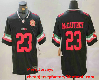Men's San Francisco 49ers #23 Christian McCaffrey Black FUSE Mexico With Gate Bridge Patch Vapor Limited Stitched Jersey