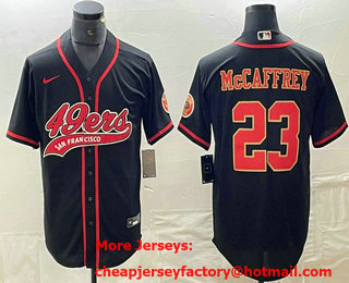 Men's San Francisco 49ers #23 Christian McCaffrey Black Red With Patch Cool Base Stitched Baseball Jersey