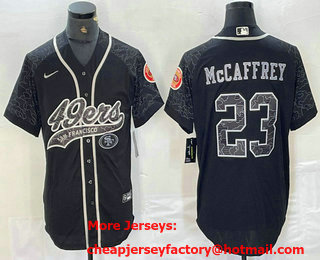Men's San Francisco 49ers #23 Christian McCaffrey Black Reflective With Patch Cool Base Stitched Baseball Jersey