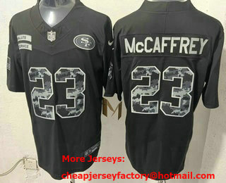 Men's San Francisco 49ers #23 Christian McCaffrey Limited Black FUSE 2026 Salute To Service Jersey