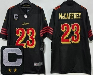 Men's San Francisco 49ers #23 Christian McCaffrey Limited Black Rivalries Captain Patch Vapor Jersey