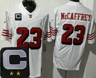 Men's San Francisco 49ers #23 Christian McCaffrey Limited White Alternate 2025 Captain Patch FUSE Vapor Jersey