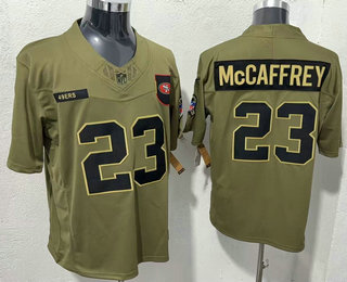 Men's San Francisco 49ers #23 Christian McCaffrey Olive 2025 FUSE Salute to Service Limited Jersey