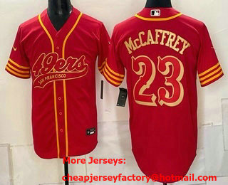 Men's San Francisco 49ers #23 Christian McCaffrey Red Gold Cool Base Stitched Baseball Jersey