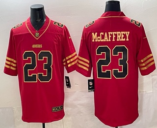 Men's San Francisco 49ers #23 Christian McCaffrey Red Gold Vapor Stitched Nike Limited Jersey