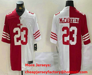 Men's San Francisco 49ers #23 Christian McCaffrey Red White Split Vapor Limited Stitched Jersey