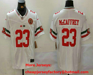 Men's San Francisco 49ers #23 Christian McCaffrey White FUSE Mexico Gate Bridge Patch Vapor Limited Stitched Jersey