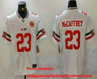 Men's San Francisco 49ers #23 Christian McCaffrey White FUSE Mexico Team Patch Vapor Limited Stitched Jersey