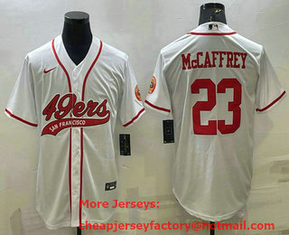 Men's San Francisco 49ers #23 Christian McCaffrey White With Patch Cool Base Stitched Baseball Jersey