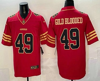 Men's San Francisco 49ers #49 Gold Blooded Red Gold Vapor Stitched Nike Limited Jersey
