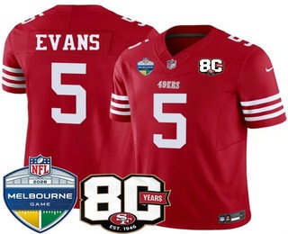 Men's San Francisco 49ers #5 Mike Evans Limited Red 80th Melbourne Game Patch FUSE Vapor Jersey