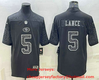 Men's San Francisco 49ers #5 Trey Lance Black Reflective Limited Stitched Football Jersey