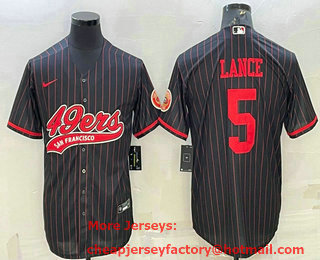 Men's San Francisco 49ers #5 Trey Lance Black With Patch Cool Base Stitched Baseball Jersey