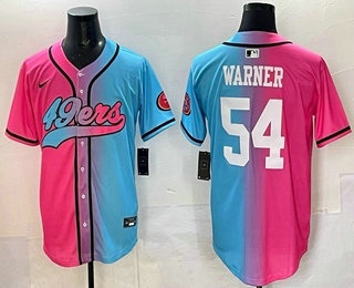 Men's San Francisco 49ers #54 Fred Warner Pink Blue Limited Stitched Baseball Jersey