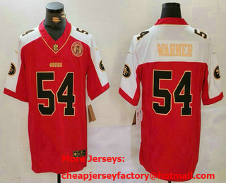 Men's San Francisco 49ers #54 Fred Warner Red Gold FUSE Gate Bridge Patch Vapor Limited Stitched Jersey