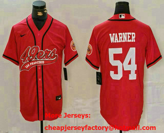 Men's San Francisco 49ers #54 Fred Warner Red With Patch Cool Base Stitched Baseball Jersey
