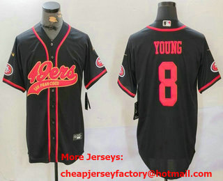 Men's San Francisco 49ers #8 Steve Young Black With Patch Cool Base Stitched Baseball Jersey
