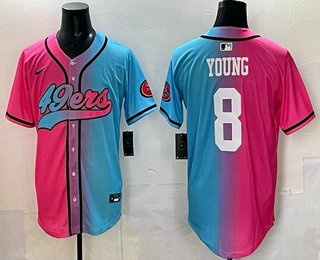 Men's San Francisco 49ers #8 Steve Young Pink Blue Limited Stitched Baseball Jersey