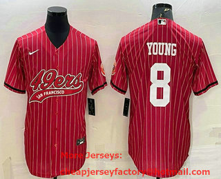 Men's San Francisco 49ers #8 Steve Young Red Pinstripe With Patch Cool Base Stitched Baseball Jersey
