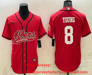 Men's San Francisco 49ers #8 Steve Young Red With Patch Cool Base Stitched Baseball Jersey