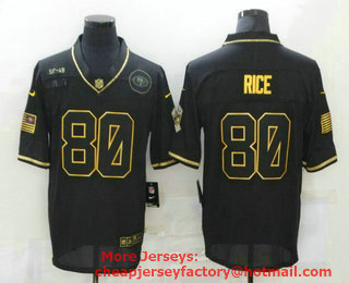 Men's San Francisco 49ers #80 Jerry Rice Black Gold 2020 Salute To Service Stitched NFL Nike Limited Jersey