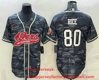 Men's San Francisco 49ers #80 Jerry Rice Grey Camo With Patch Cool Base Stitched Baseball Jersey