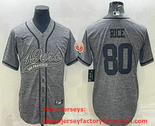 Men's San Francisco 49ers #80 Jerry Rice Grey Gridiron With Patch Cool Base Stitched Baseball Jersey