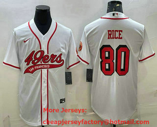 Men's San Francisco 49ers #80 Jerry Rice New White With Patch Cool Base Stitched Baseball Jersey