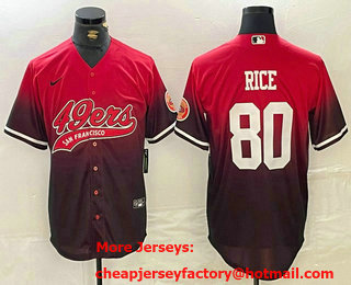 Men's San Francisco 49ers #80 Jerry Rice Red Black With Patch Cool Base Stitched Baseball Jersey
