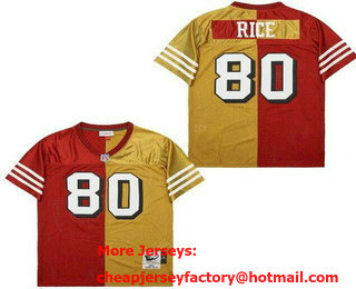 Men's San Francisco 49ers #80 Jerry Rice Red Gold Split Throwback Jersey